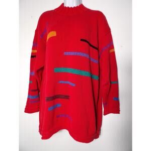 Jessica Tierney SK Women Sweater 1X Colorblock 90s Vintage Heavy Knit Mock Neck